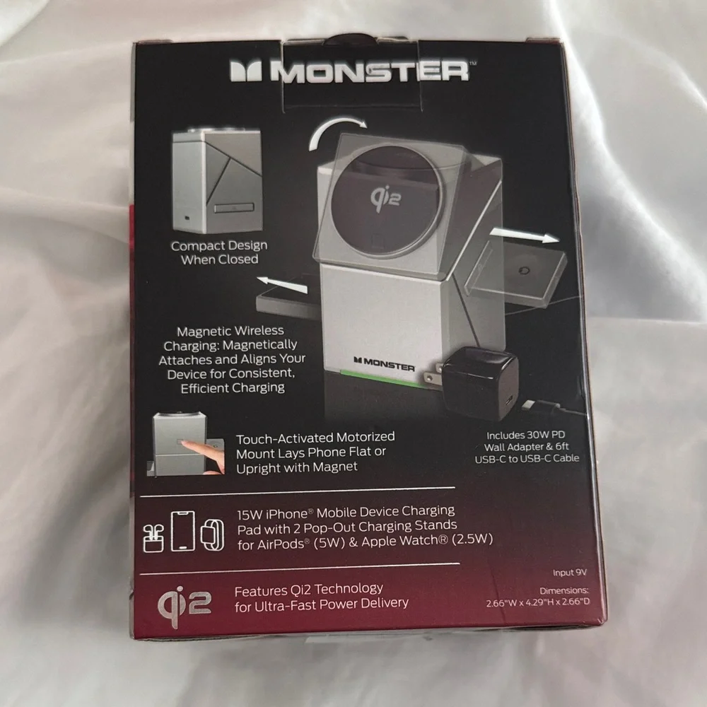 Monster Motorized 3-in-1 Portable Charging Station iPhone Apple Watch AirPods